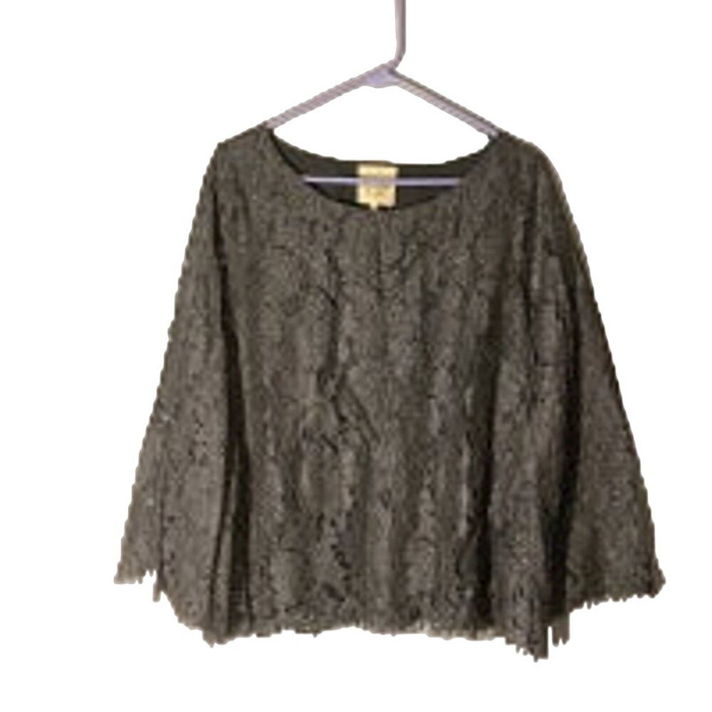 Chaser Gray Lace Eyelash Trim Cutout Office Blouse Women’s Medium